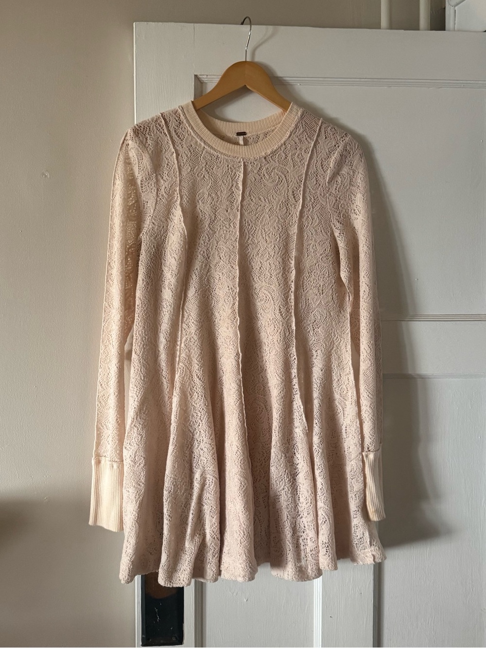 FREE PEOPLE Coffee in the Morning Chamois Tunic Lace Top Mini Dress Medium